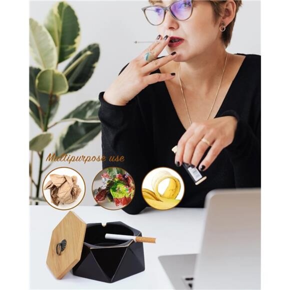 ashtrays for Cigarettes, Pink Marble Ceramic ash Tray with lid,Outdoor Ashtray - Picture 6 of 8